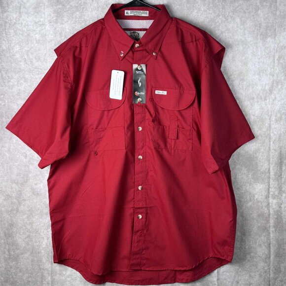 Tiger Hill Performance Poplin Fishing Shirt XL Red Short Sleeve Button Down - Picture 1 of 10